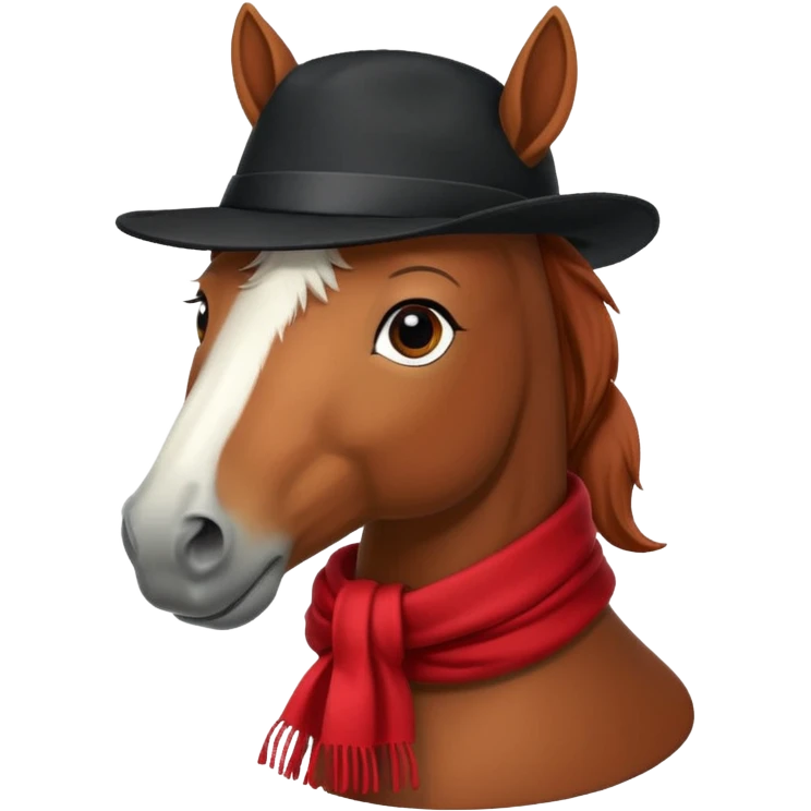 fabulous funny winter horse in a black hat cap with a red scarf emoji