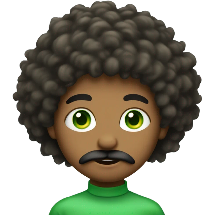 Green eyed boy with moustache and fluffy hair emoji