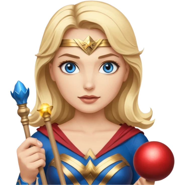 Blonde blue eyes Wonder Woman holding bell and baton  emoji