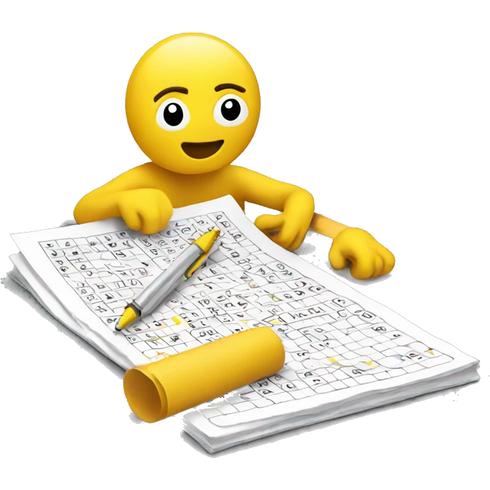 Yellow person doing crossword puzzle with a pen emoji