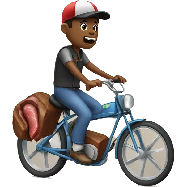 A piece of steak, riding a bike ￼ emoji