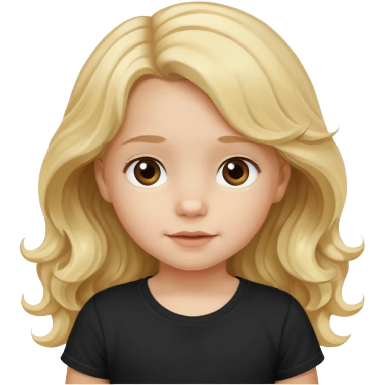 3yr old girl wavy long blond hair brown eyes black tshirt emoji
