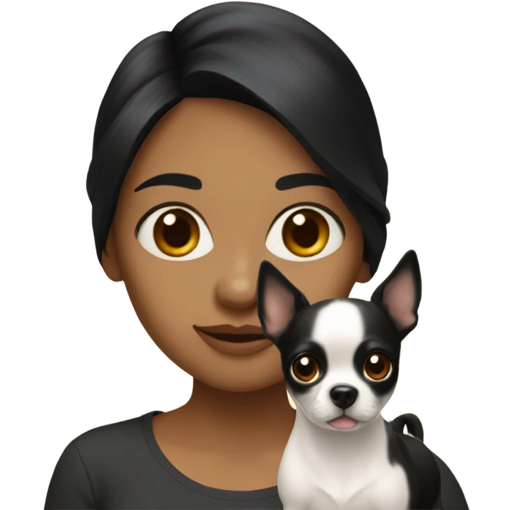 Girl with black hair with a Chihuahua dog￼ emoji
