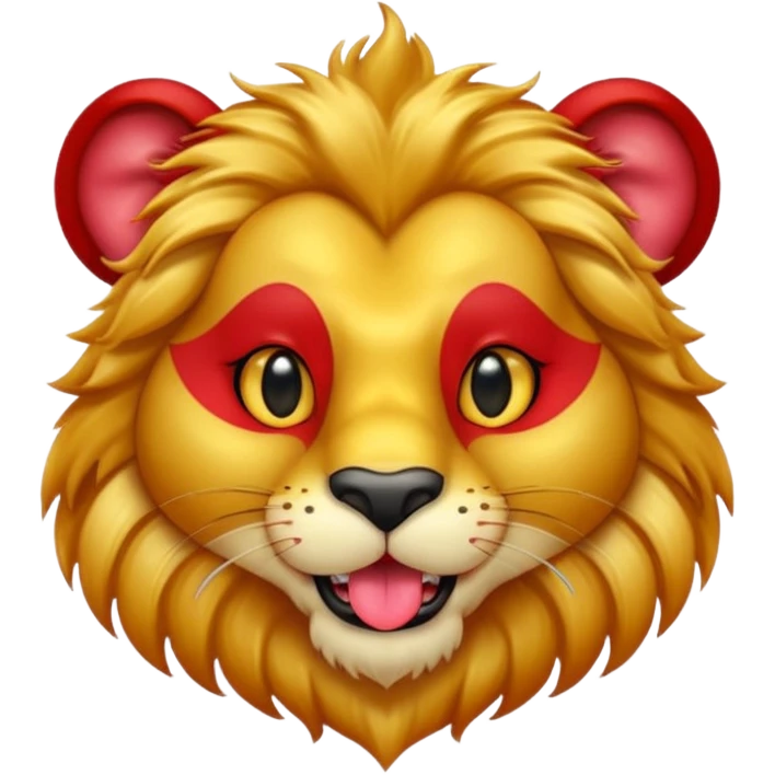 red lion with golden earings shiny eyes tongue out emoji