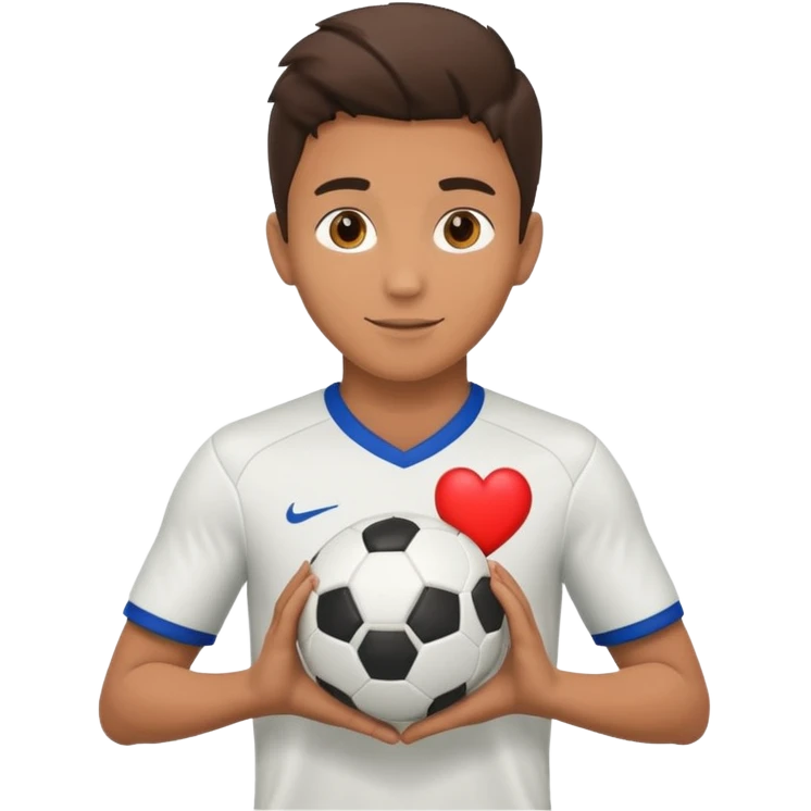 عکس یک فوتبالیست با یک توپ فوتبال به دست که توپ فوتبال دستش مثل  قلبه emoji