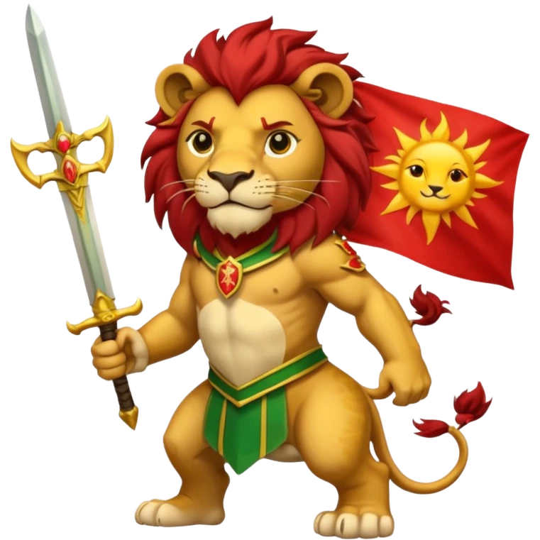 A lion with a sword and the sun on top of it and on the top green and bottom red flag emoji
