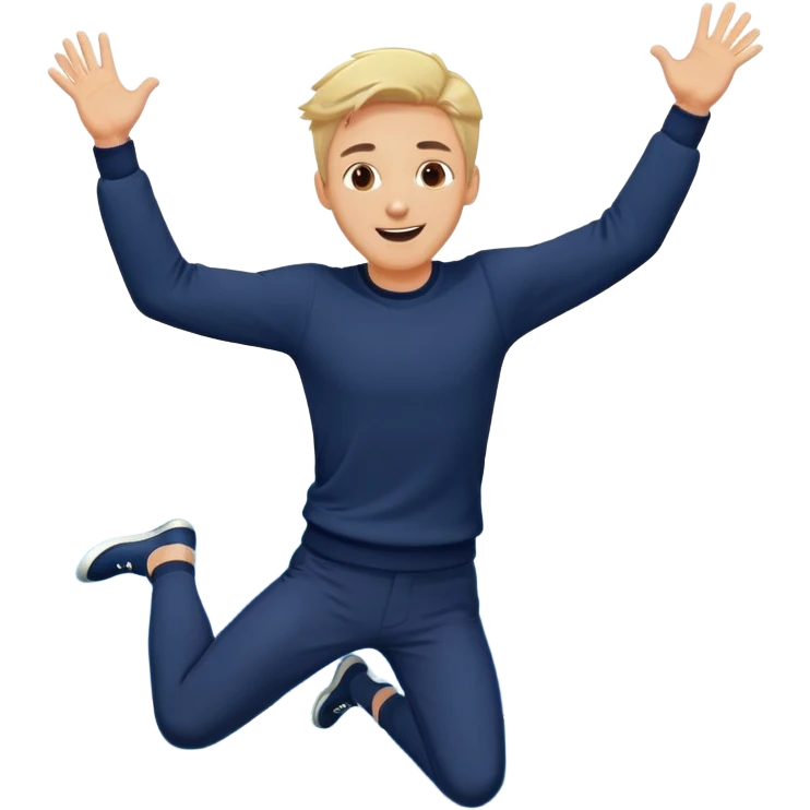 Expressive ,Blond man with brown eyes,jumping for joy, cartoon style,navy-blue, background has sea emoji