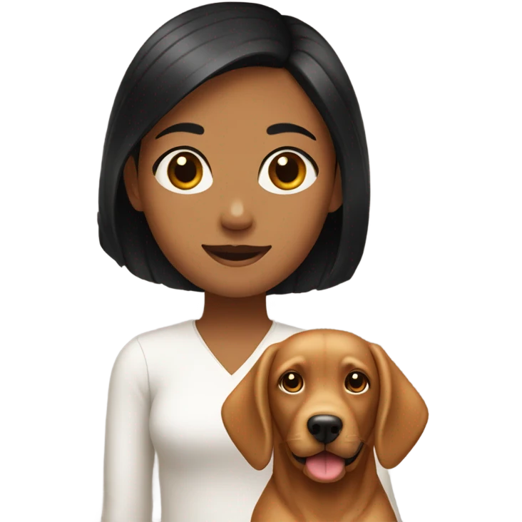 Black haired girl holding red lab dog emoji