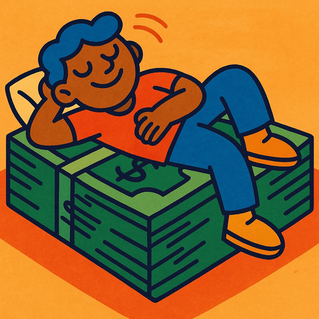 happy person napping on mattress of money emoji
