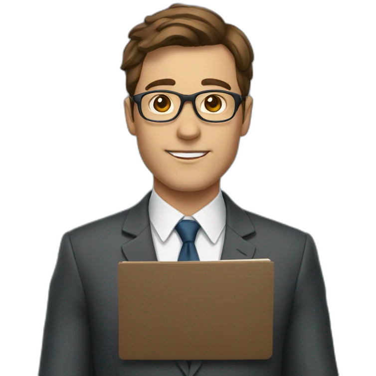 Teacher with brown hair wearing glasses and a suit and tie emoji