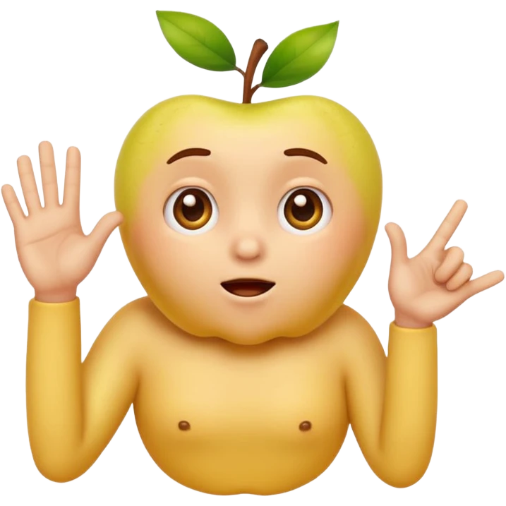 yellow apple style emoji with surprised expression saying 'me?', finger firmly touching own chest, very direct pose, clean white background emoji