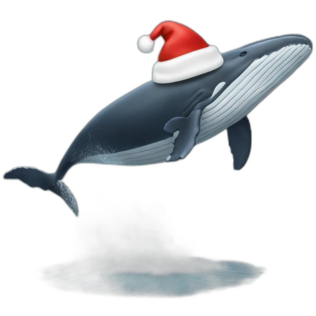 Humpback whale breaching out of the water and wearing a Santa hat  emoji