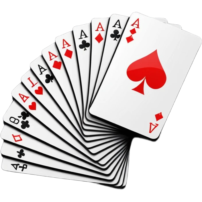 Minimalistic flat vector icon, iOS style, thin black contour on white background. Deck of abstract cards fanned out, each with simple symbols. Clean, no text, no shadows emoji