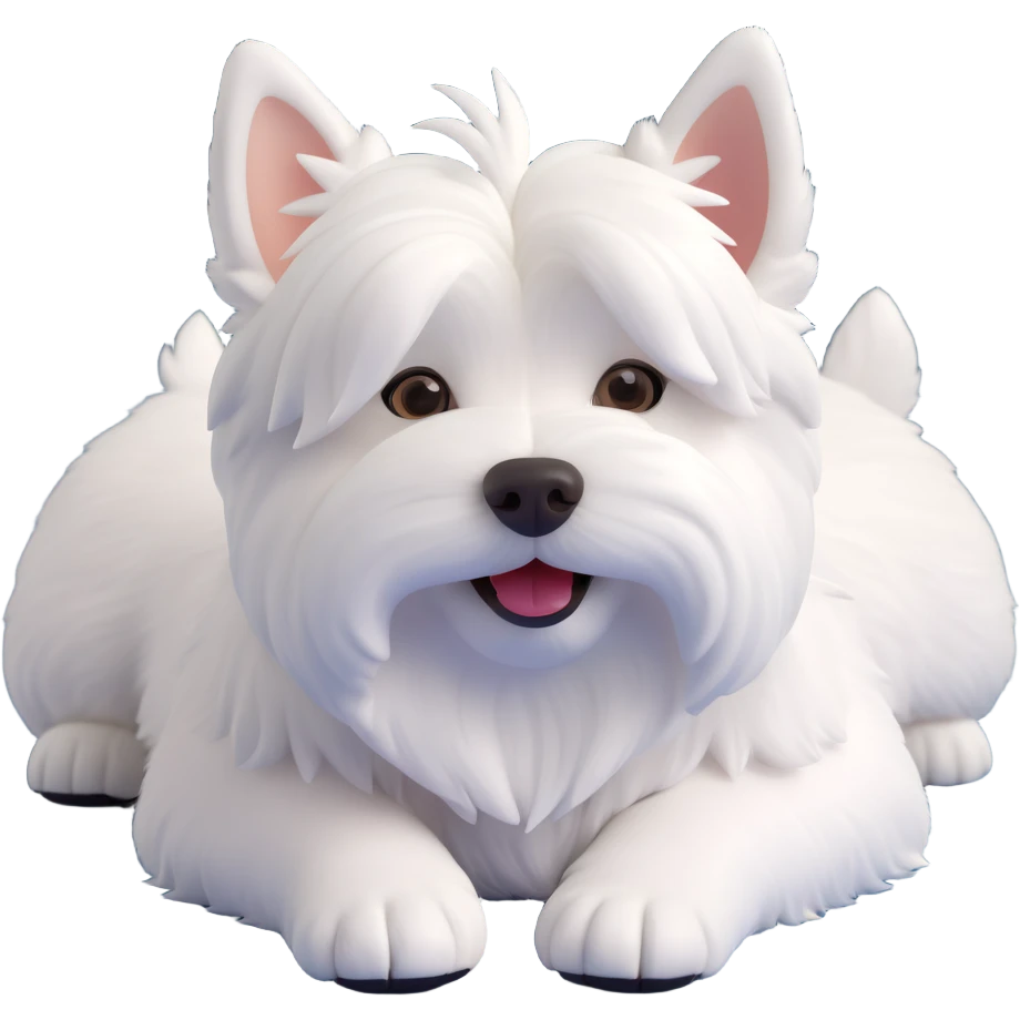 adorable Westie dog on its back, eyes closed, fluffy white fur, cozy and content emoji