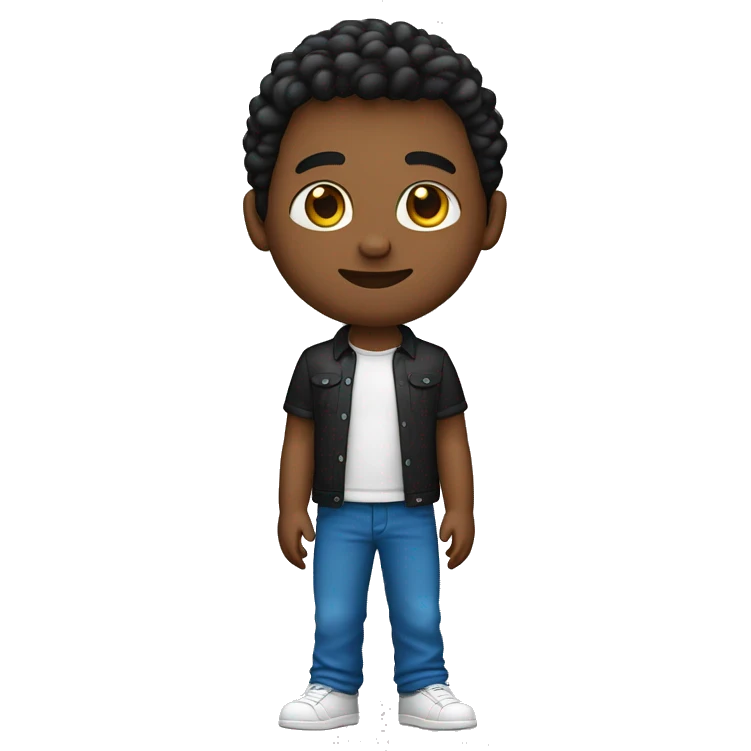crie um emojii com um jovem negro de cabelo preto com a camisa azul, gola vermelha, e manga dos braços branca emoji