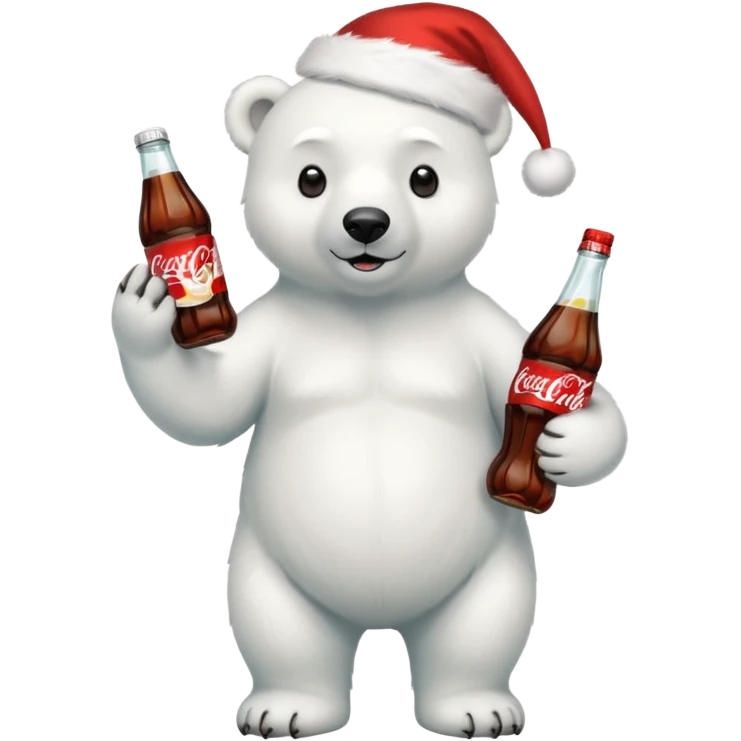 full body polar bear with christmas hat on with a bottle of coca cola  emoji