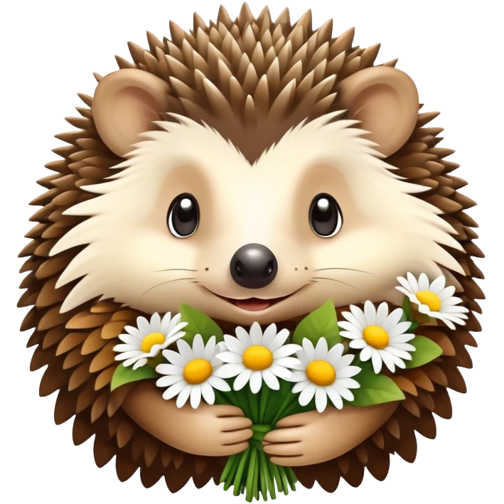hedgehog holding a bouquet of daisy flowers emoji
