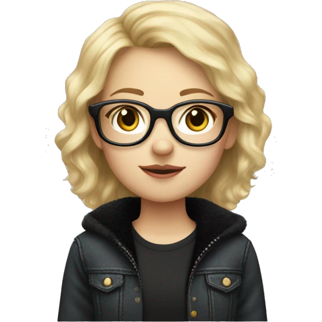 nerdy blonde haired girl who’s pale and had round glasses and ugly and pimply and wearing a black fuzzy jacket and jeans  emoji