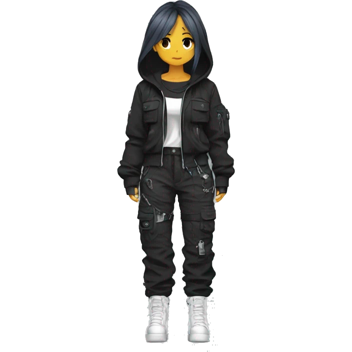 Edgy anime punk tomboy with techwear cargo pants hoodie emoji