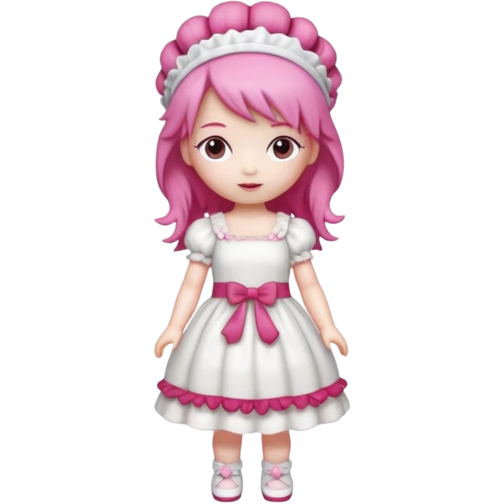 Isolated detaile illustration incredibly raspberry torte doll figurine full body with pink hair and a raspberry hairband emoji