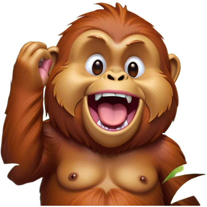 Cinematic Cute Yawning Orangutan Portrait Emoji, Head tilted slightly with a dramatic, wide-open yawn, showcasing a richly textured face with half-closed, sleepy eyes and a relaxed, open expression, Simplified yet irresistibly adorable features, highly detailed, glowing with a soft, cozy jungle glow, high shine, relaxed yet expressive, stylized with a dash of whimsical charm, soft glowing outline, capturing the essence of a drowsy yet affectionate guardian that appears ready to stretch out for a nap! emoji