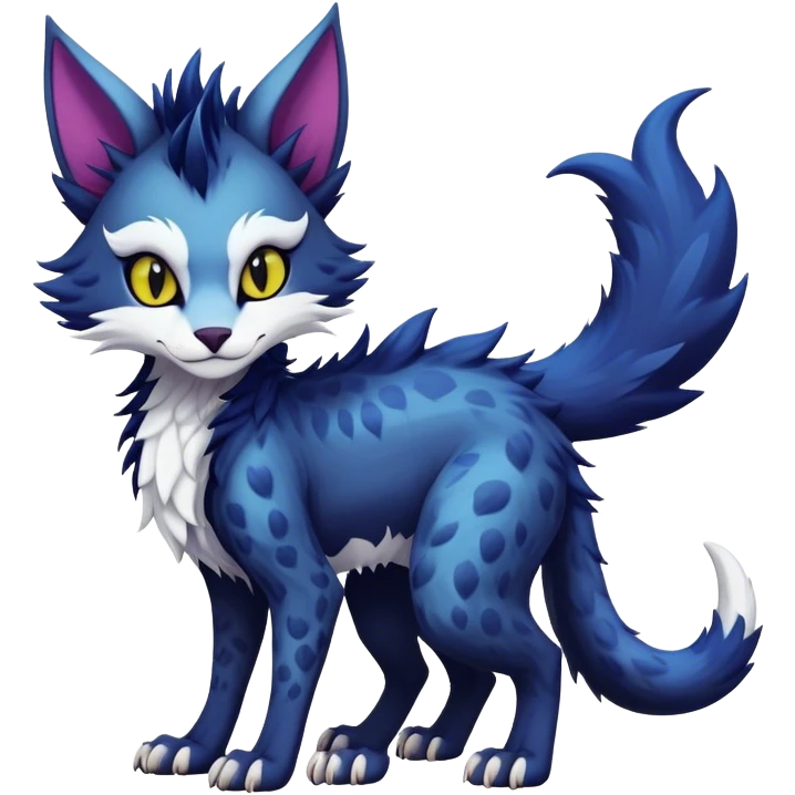 Kawaii dark edgy fantasy feline-vernid-sergal-fursona animal creature with a tufted tail full with tufted ears body with cool sharp markings  emoji