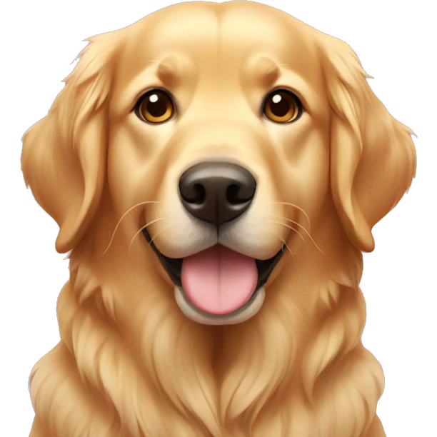 A golden retriever with heart eyes emoji