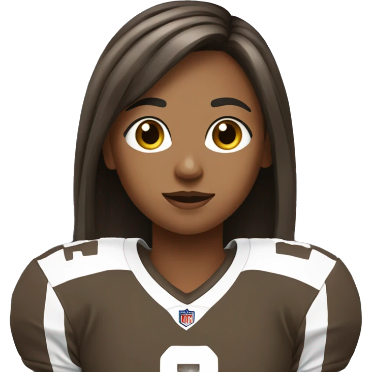 girl as a me, with Fringe brown-haired, long straight hair, hazel and slant eyes, and wearing football jersey emoji