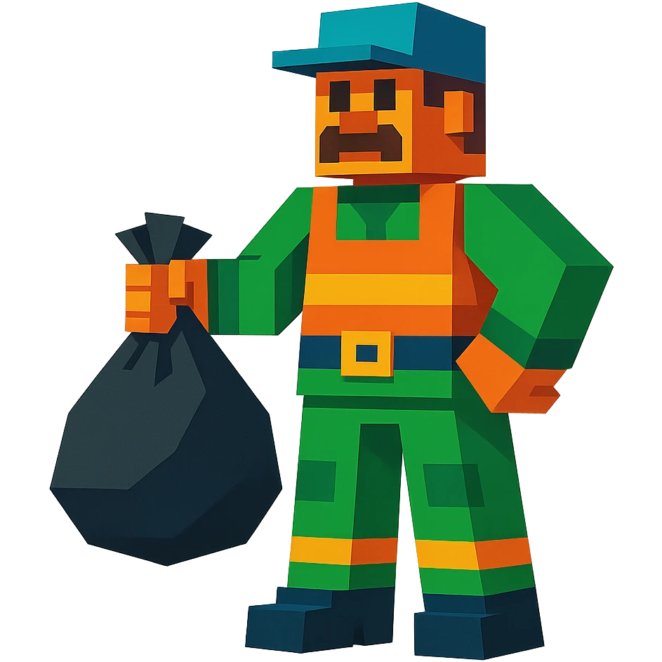 vibrant toon style garbage man, Minecraft movie vibe emoji