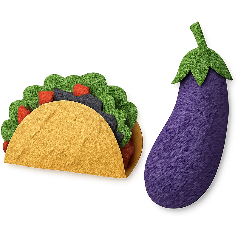 paper craft style taco and eggplant together emoji