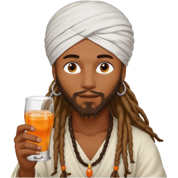 Brownskin man with long dreadlocks add a white turban on his head orange shirt drinking alcohol emoji