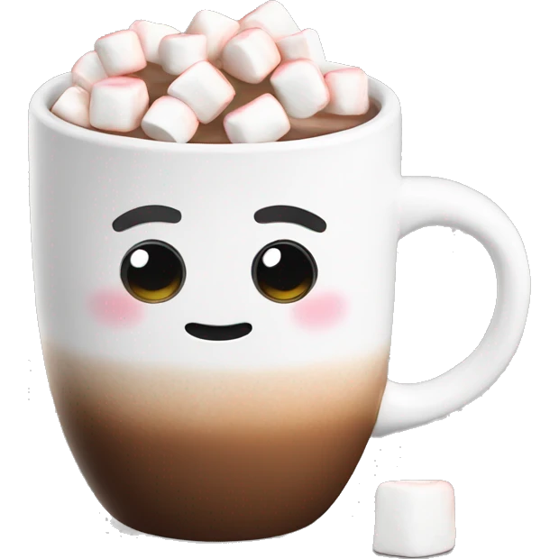 White mug with hot Cocoa and marshmallows  emoji