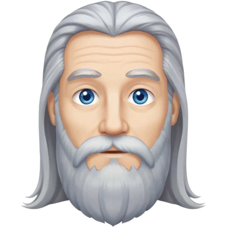 Long gray hair and really long beard with blue eyes emoji