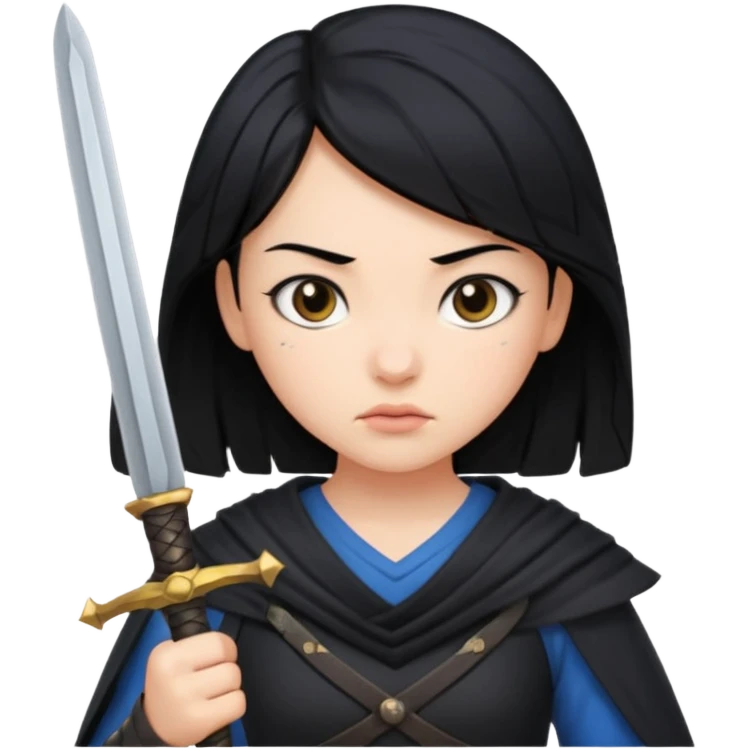 girl with black hair, with sword emoji