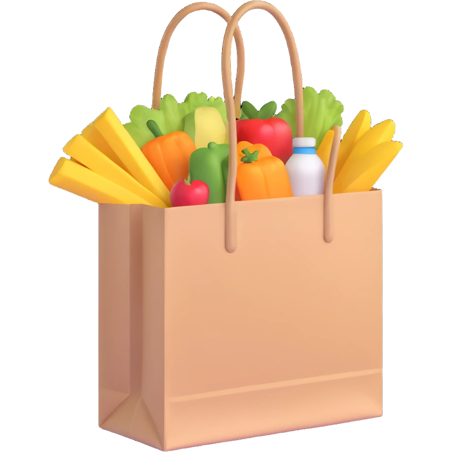 a shopping bag full of food emoji