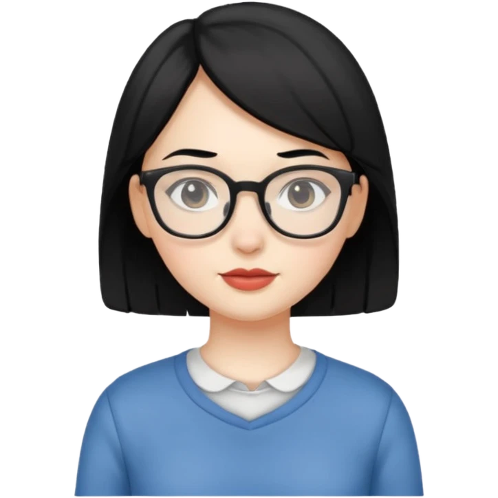 siyah saçlı, beyaz tenli, gözlüklü, basic giyinen bir kiz emoji