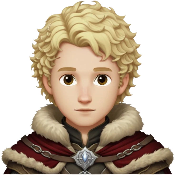 Cullen Rutherford from Dragon Age with blonde curly hair and fur mantle emoji