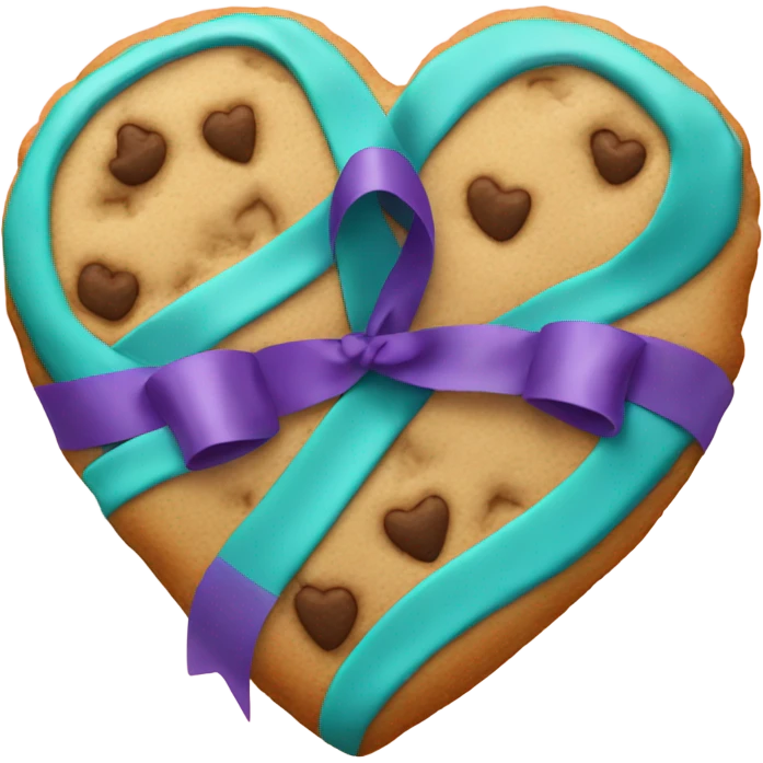 Cookie heart with teal purple ribbon loop emoji
