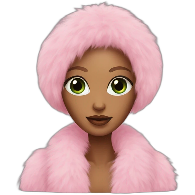 pink faux fur coat green eyed woman emoji