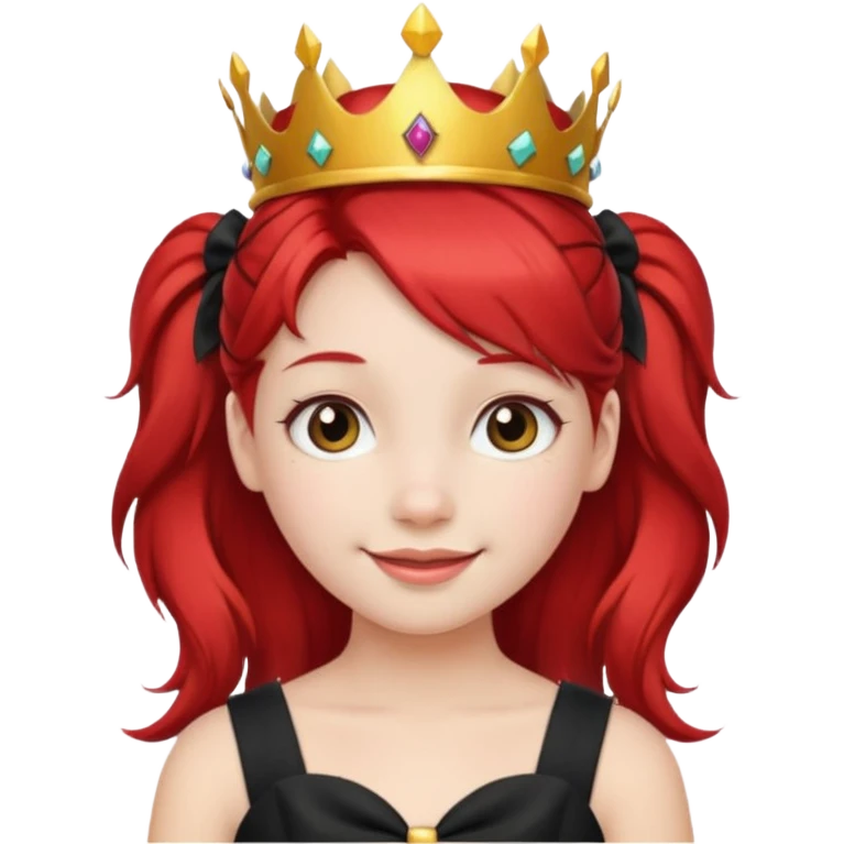 A red pigtail hair girl with a crown smiling gently and black bow on her hair emoji