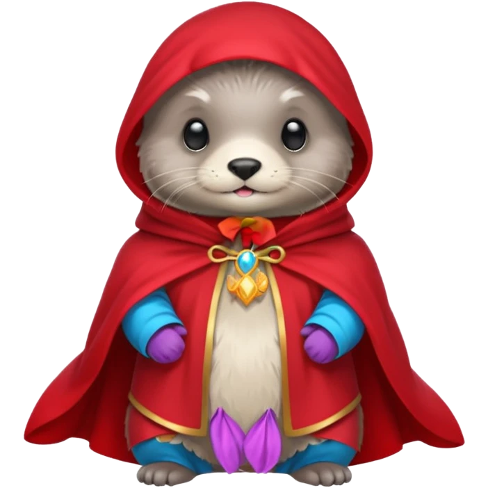 baby grey otter, in magic red cloak emoji