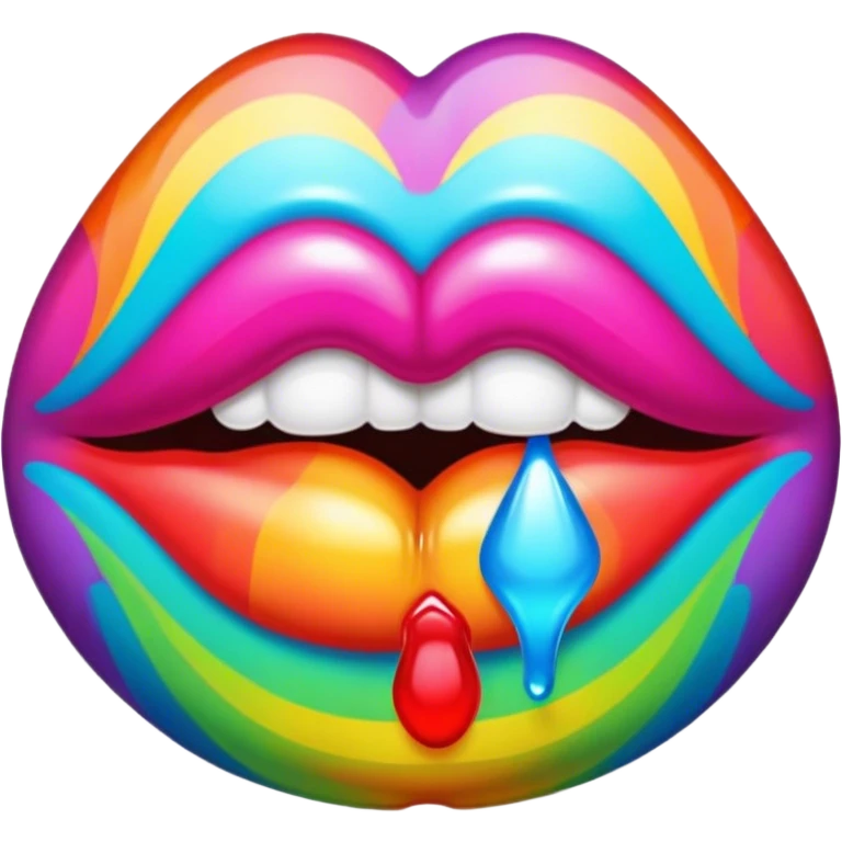 A psychedelic-colored sealed with a kiss mark emoji