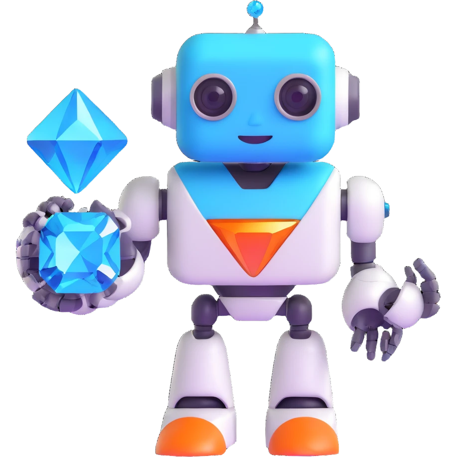 smiling robot and a large blue diamond in a sci-fi setting emoji