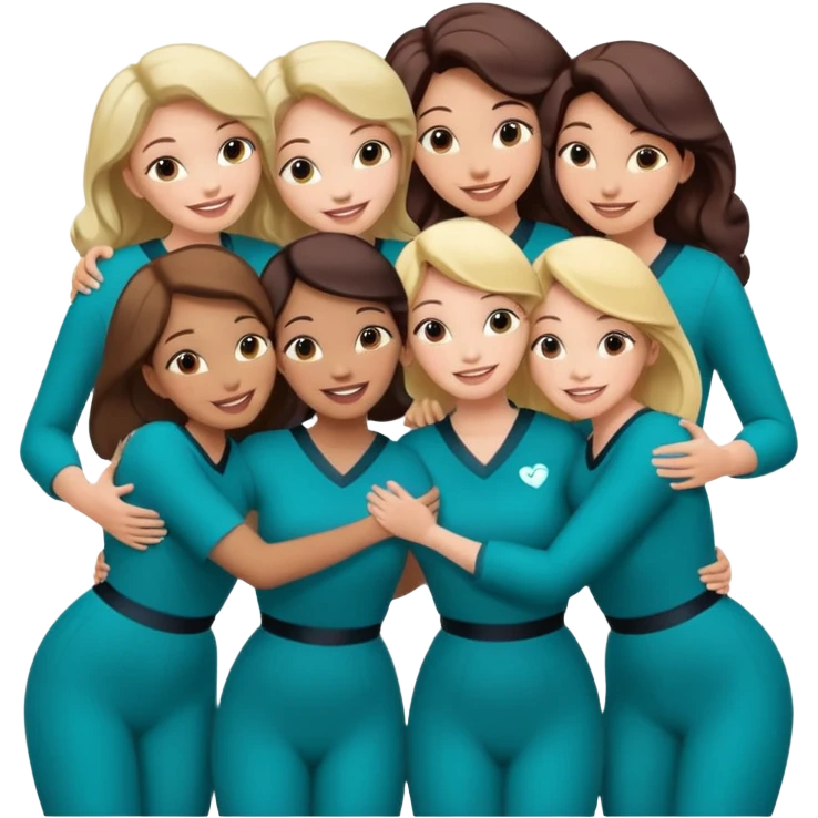 Teal group hug of 8 women with Belles wording emoji