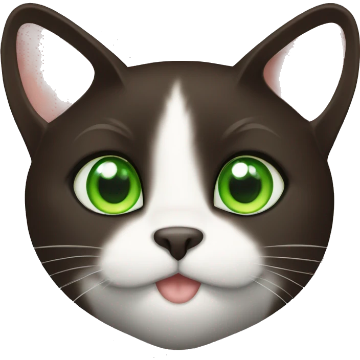 Cute Dark brown Tuxedo cat with green eyes emoji