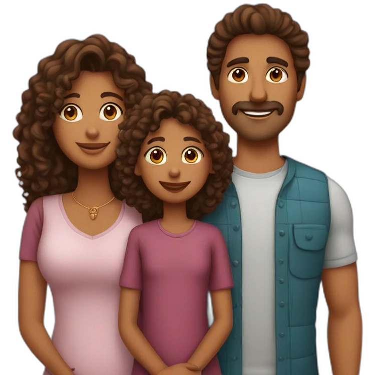 indian family mom and daughter curly hair and dad and son straight hair emoji