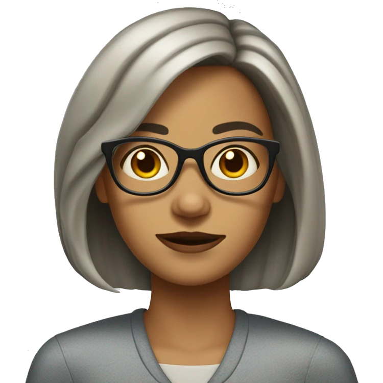 Lady with shoulde length hair and crooked glasses emoji