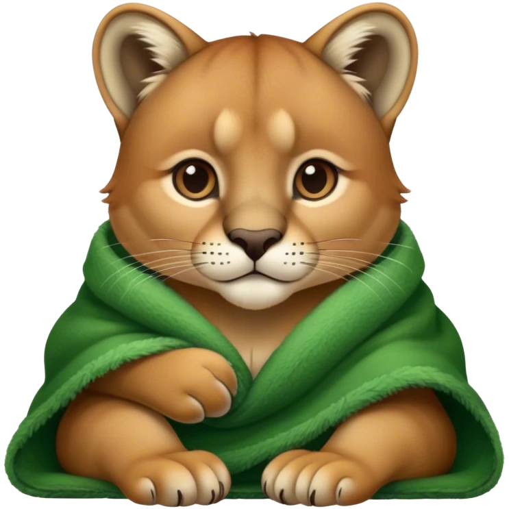 Mountain lion cozy in a green blanket  emoji