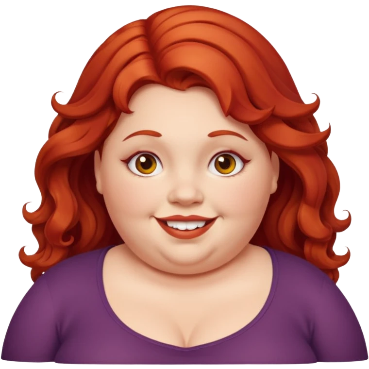 Obese girl with red wavy hair and a crooked smile emoji