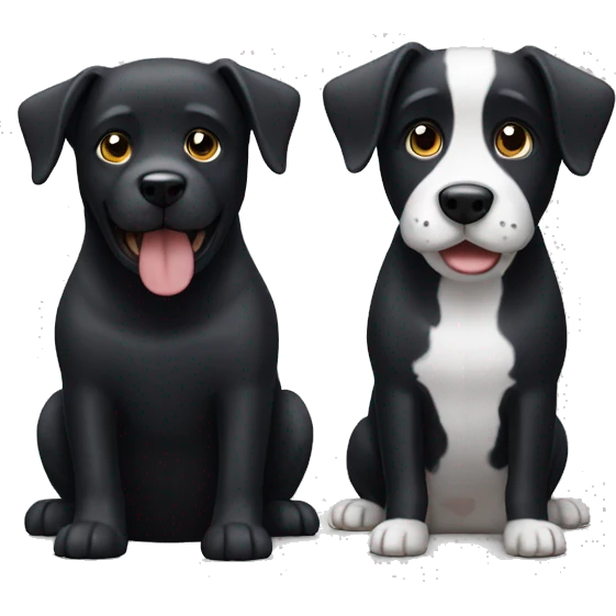 Cute black dog and white dog facing the screen emoji
